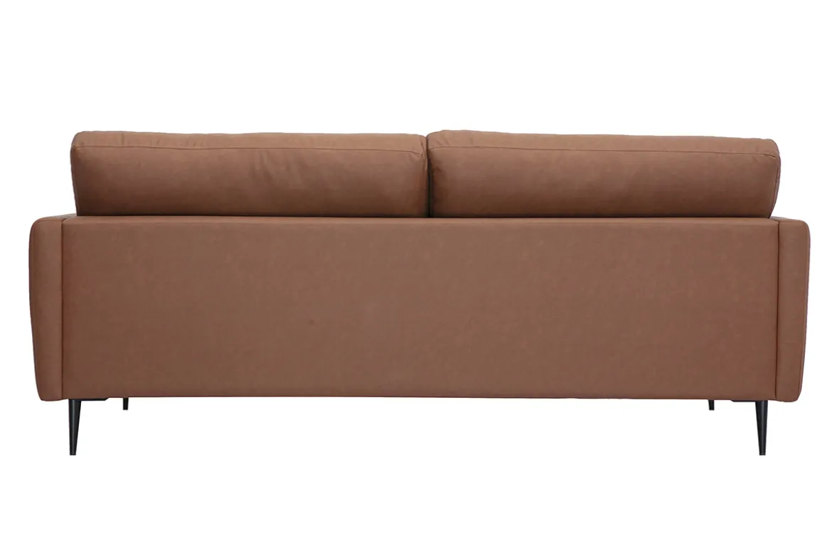 Canapé vintage 3 places cuir marron et bois foncé DAVEN