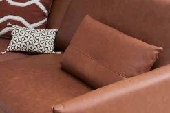 Canapé vintage 3 places cuir marron et bois foncé DAVEN