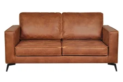 Canapé vintage 2-3 places cuir marron cognac aspect vieilli et métal noir SONNY