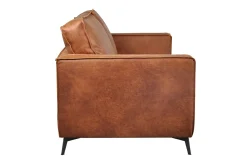 Canapé vintage 2-3 places cuir marron cognac aspect vieilli et métal noir SONNY