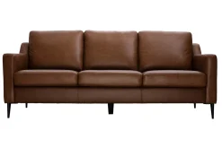 Canapé vintage 3 places cuir marron et bois noir OXMO