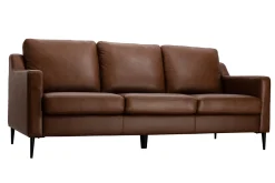 Canapé vintage 3 places cuir marron et bois noir OXMO