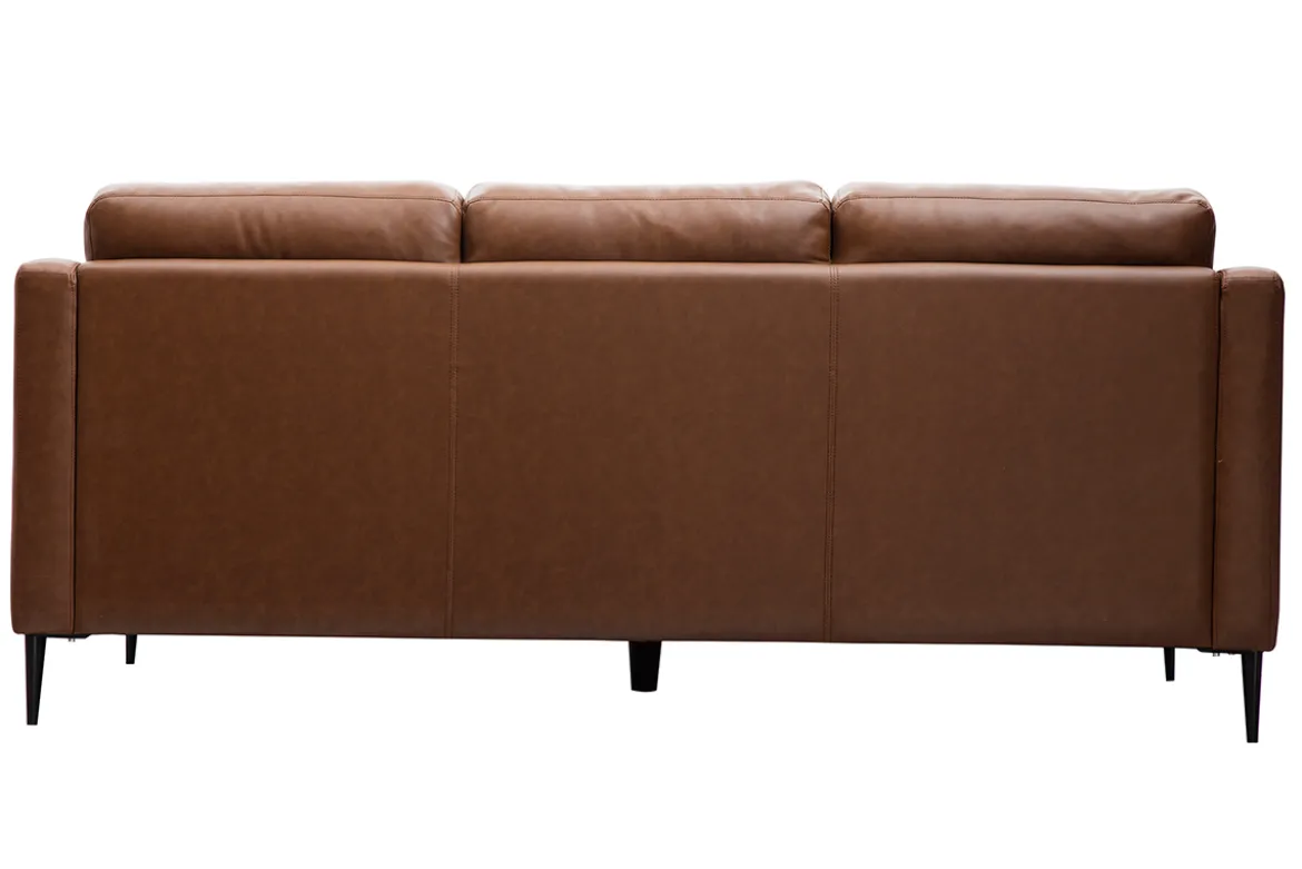 Canapé vintage 3 places cuir marron et bois noir OXMO