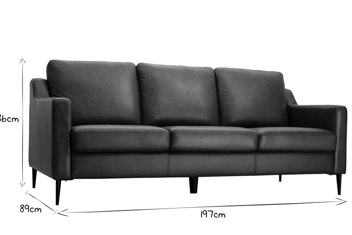Canapé vintage 3 places cuir marron et bois noir OXMO