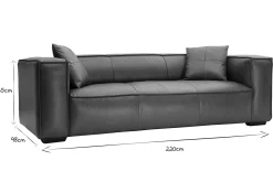 Canapé vintage 3 places cuir marron et bois noir COBAIN