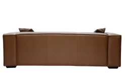 Canapé vintage 3 places cuir marron et bois noir COBAIN