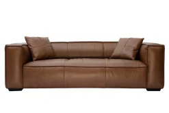 Canapé vintage 3 places cuir marron et bois noir COBAIN