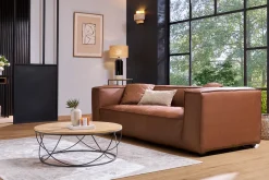 Canapé vintage 3 places cuir marron et bois noir COBAIN