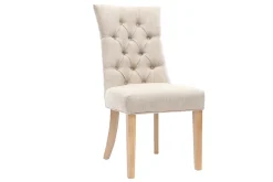 Chaise classique en tissu lin naturel et bois clair massif VOLTAIRE