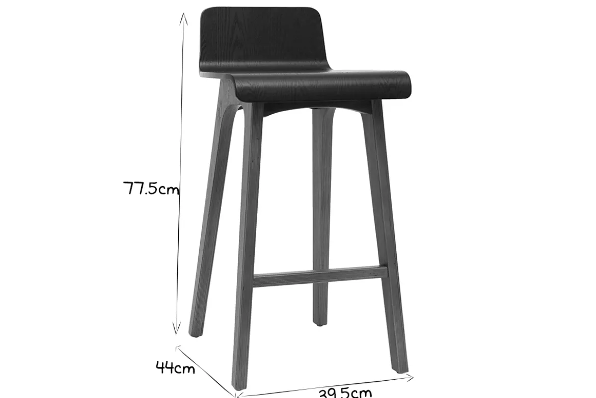 Chaise de bar scandinave noir et bois foncé H65 cm BALTIK