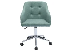 Chaise de bureau capitonnée à roulettes en tissu effet velours texturé vert de gris et métal chromé BALTIK
