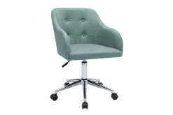 Chaise de bureau capitonnée à roulettes en tissu effet velours texturé vert de gris et métal chromé BALTIK