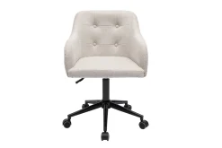 Chaise de bureau capitonnée à roulettes en tissu effet velours texturé beige et métal noir BALTIK
