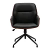 Chaise de bureau design pivotante 360° noire, bois foncé et métal noir MARLOW