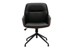 Chaise de bureau design pivotante 360° noire, bois foncé et métal noir MARLOW
