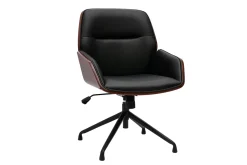 Chaise de bureau design pivotante 360° noire, bois foncé et métal noir MARLOW