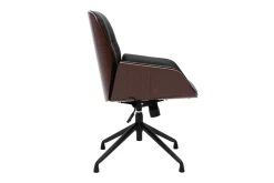 Chaise de bureau design pivotante 360° noire, bois foncé et métal noir MARLOW