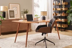 Chaise de bureau design pivotante 360° noire, bois foncé et métal noir MARLOW