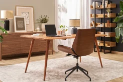 Chaise de bureau design pivotante 360° noire, bois foncé et métal noir MARLOW