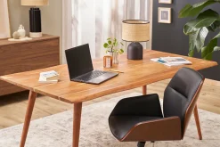 Chaise de bureau design pivotante 360° noire, bois foncé et métal noir MARLOW