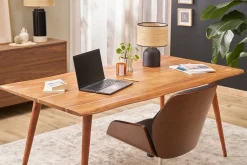 Chaise de bureau design pivotante 360° noire, bois foncé et métal noir MARLOW