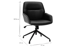 Chaise de bureau design pivotante 360° noire, bois foncé et métal noir MARLOW