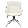 Chaise de bureau design pivotante 360° blanche, bois clair et métal chromé MARLOW