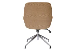 Chaise de bureau design pivotante 360° blanche, bois clair et métal chromé MARLOW