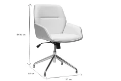 Chaise de bureau design pivotante 360° blanche, bois clair et métal chromé MARLOW