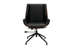 Chaise de bureau design pivotante 360° noir, bois foncé noyer et métal noir CURVED
