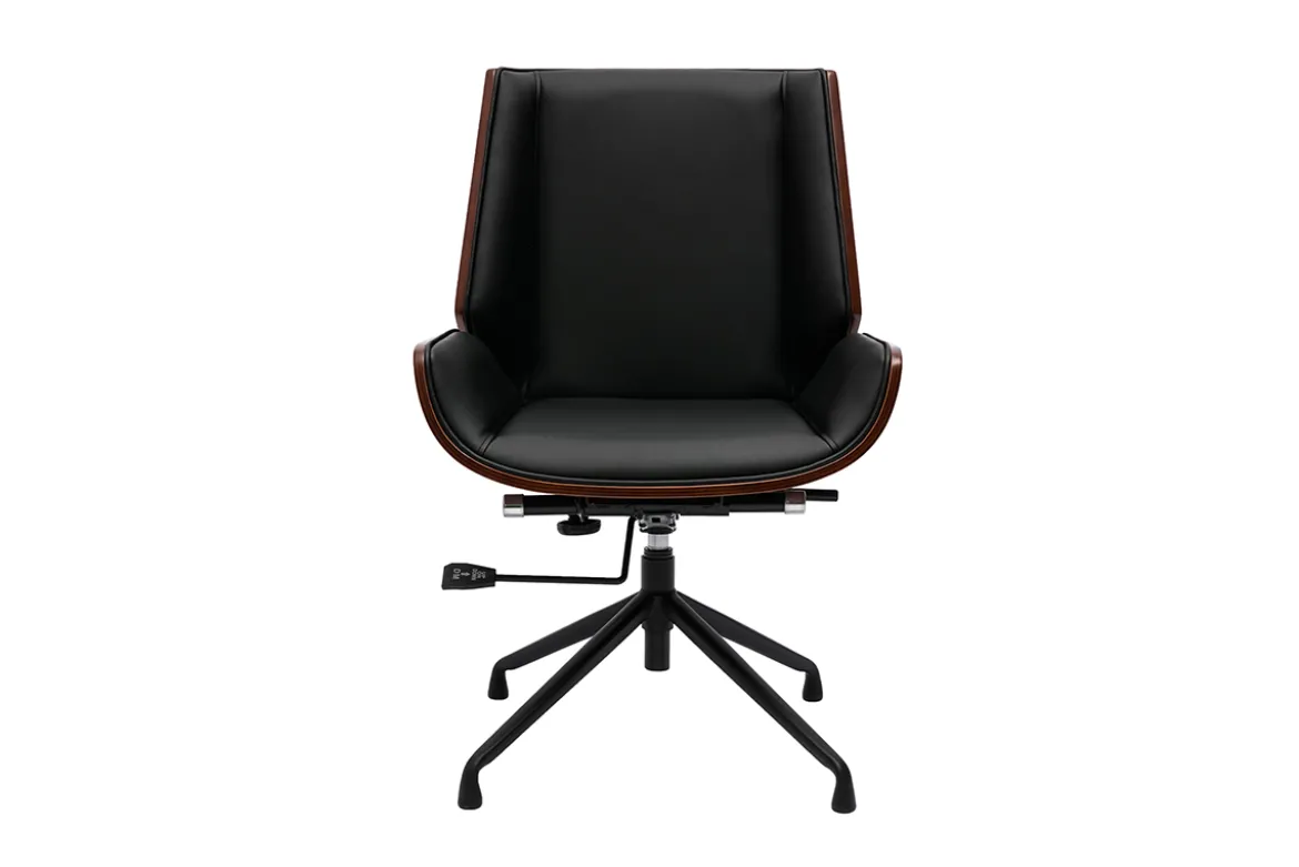 Chaise de bureau design pivotante 360° noir, bois foncé noyer et métal noir CURVED