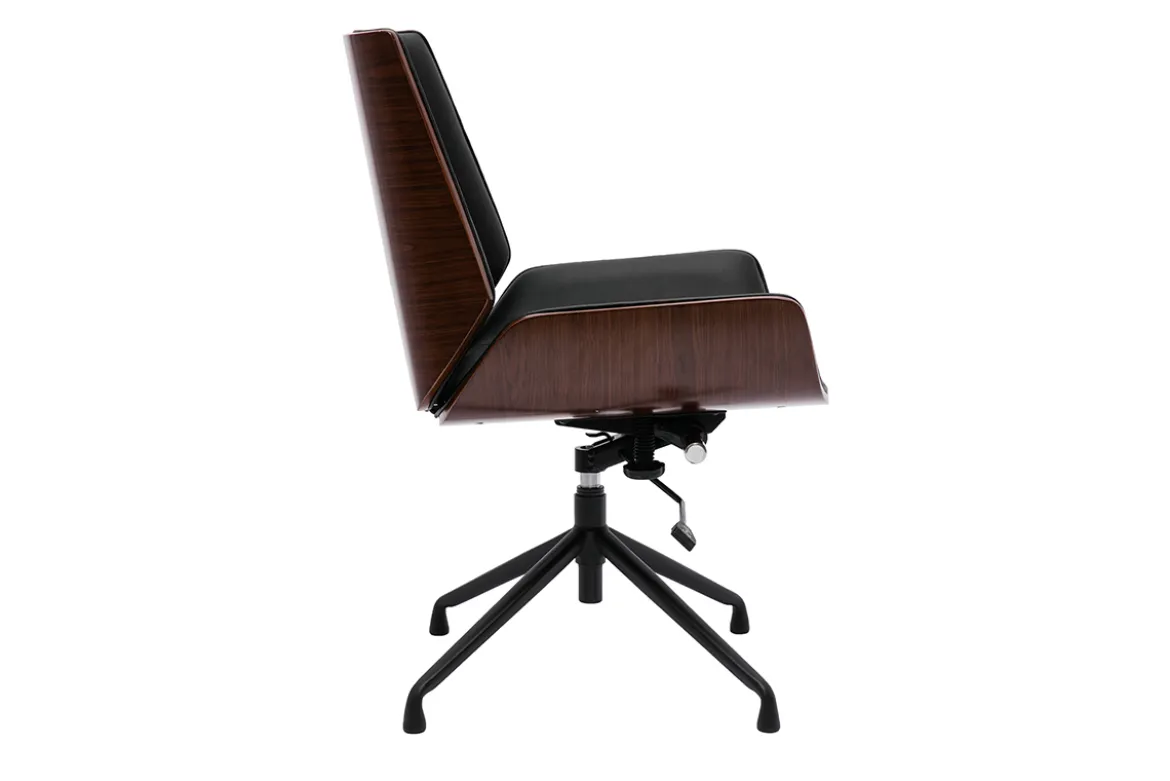 Chaise de bureau design pivotante 360° noir, bois foncé noyer et métal noir CURVED
