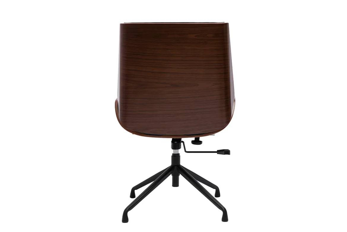 Chaise de bureau design pivotante 360° noir, bois foncé noyer et métal noir CURVED