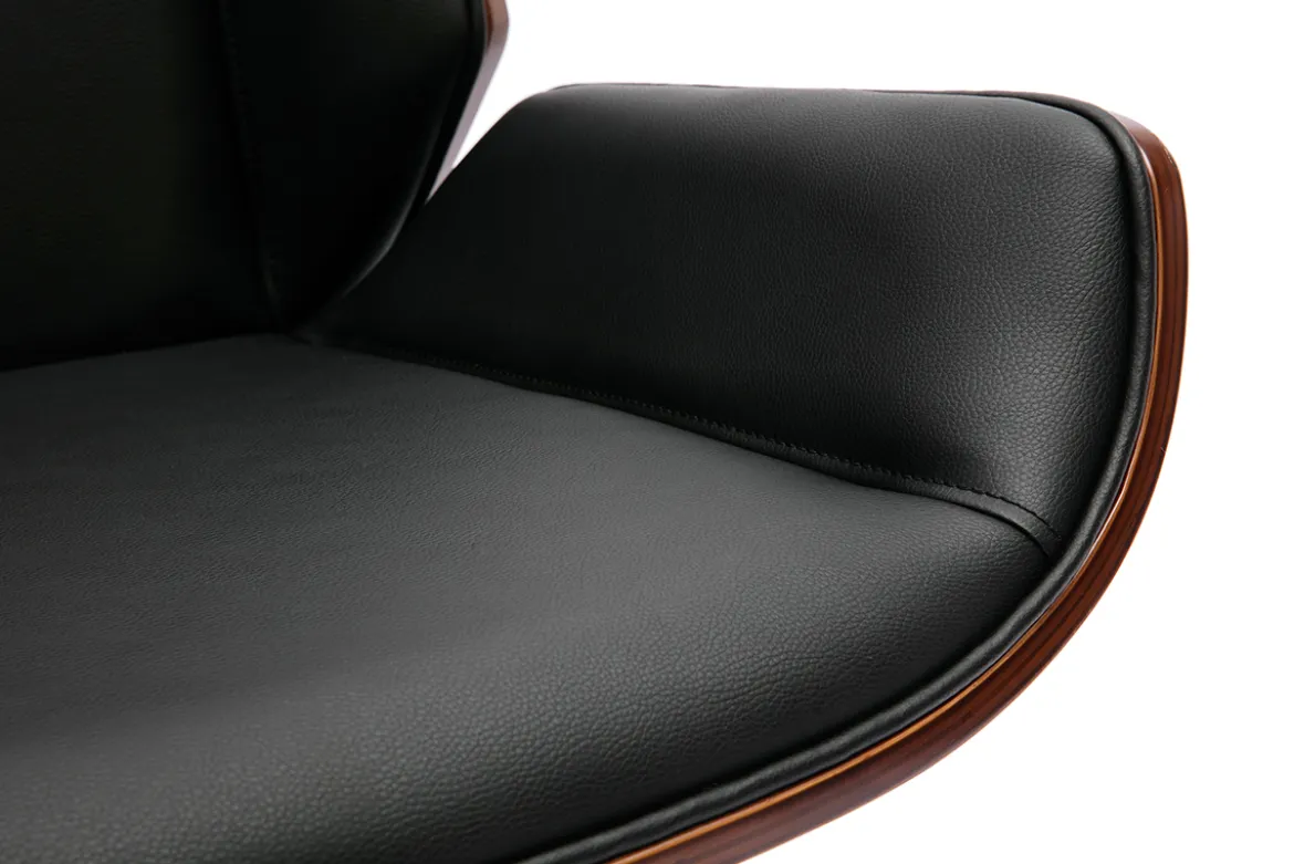 Chaise de bureau design pivotante 360° noir, bois foncé noyer et métal noir CURVED