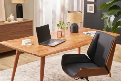 Chaise de bureau design pivotante 360° noir, bois foncé noyer et métal noir CURVED