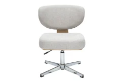 Chaise de bureau en tissu effet velours texturé beige et bois clair chêne HANZ