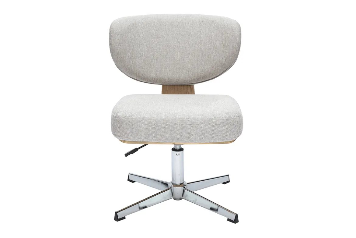 Chaise de bureau en tissu effet velours texturé beige et bois clair chêne HANZ