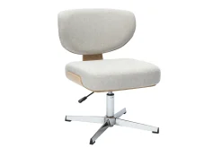 Chaise de bureau en tissu effet velours texturé beige et bois clair chêne HANZ