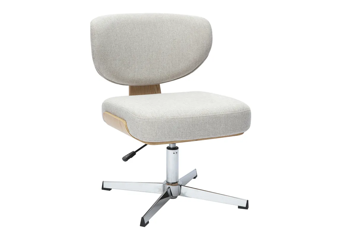 Chaise de bureau en tissu effet velours texturé beige et bois clair chêne HANZ