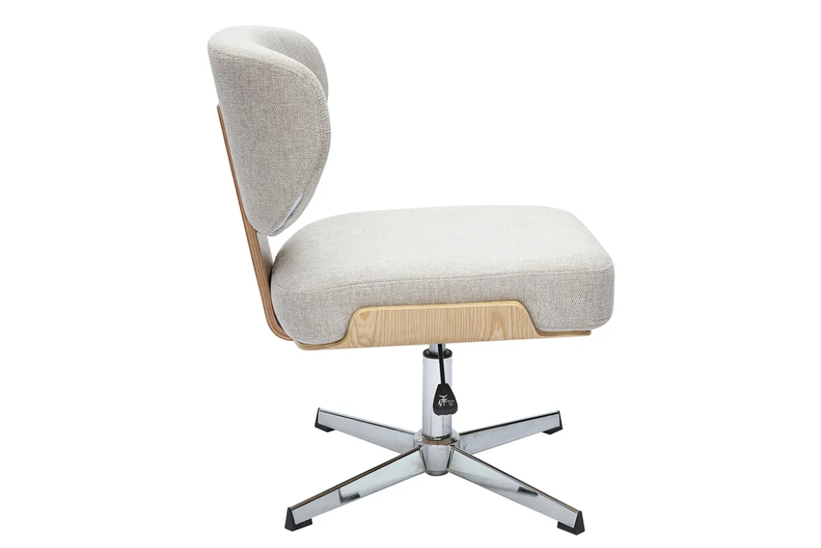 Chaise de bureau en tissu effet velours texturé beige et bois clair chêne HANZ