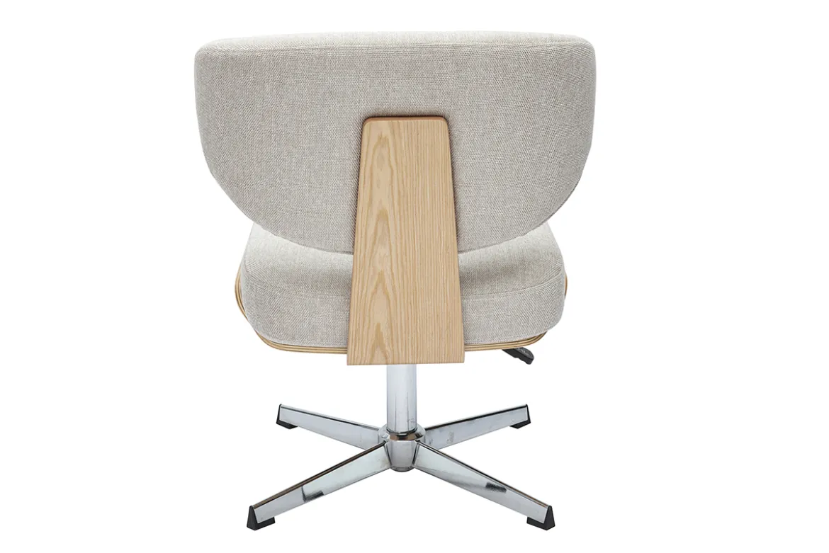 Chaise de bureau en tissu effet velours texturé beige et bois clair chêne HANZ