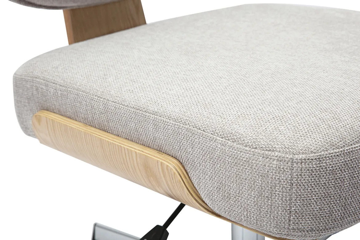 Chaise de bureau en tissu effet velours texturé beige et bois clair chêne HANZ