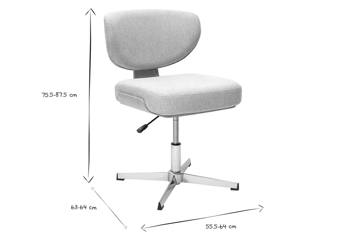 Chaise de bureau en tissu effet velours texturé beige et bois clair chêne HANZ