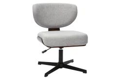 Chaise de bureau en tissu effet velours texturé gris et bois foncé noyer HANZ