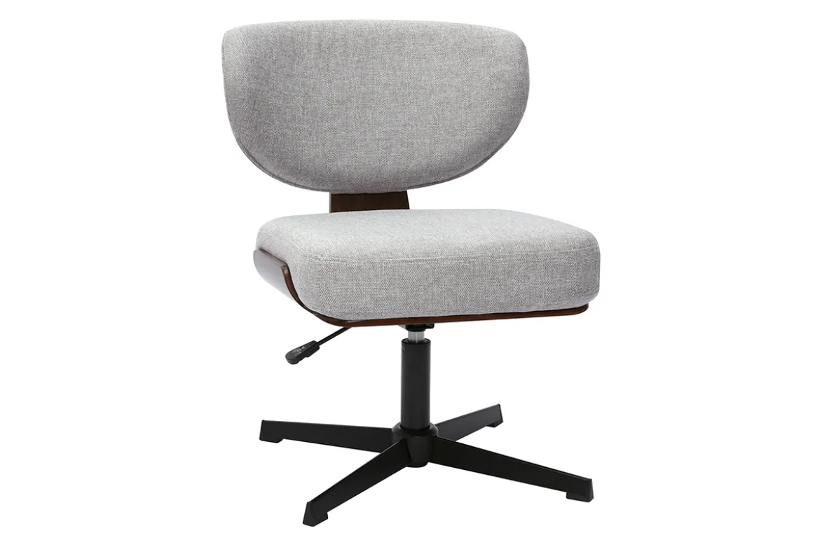 Chaise de bureau en tissu effet velours texturé gris et bois foncé noyer HANZ