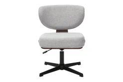 Chaise de bureau en tissu effet velours texturé gris et bois foncé noyer HANZ