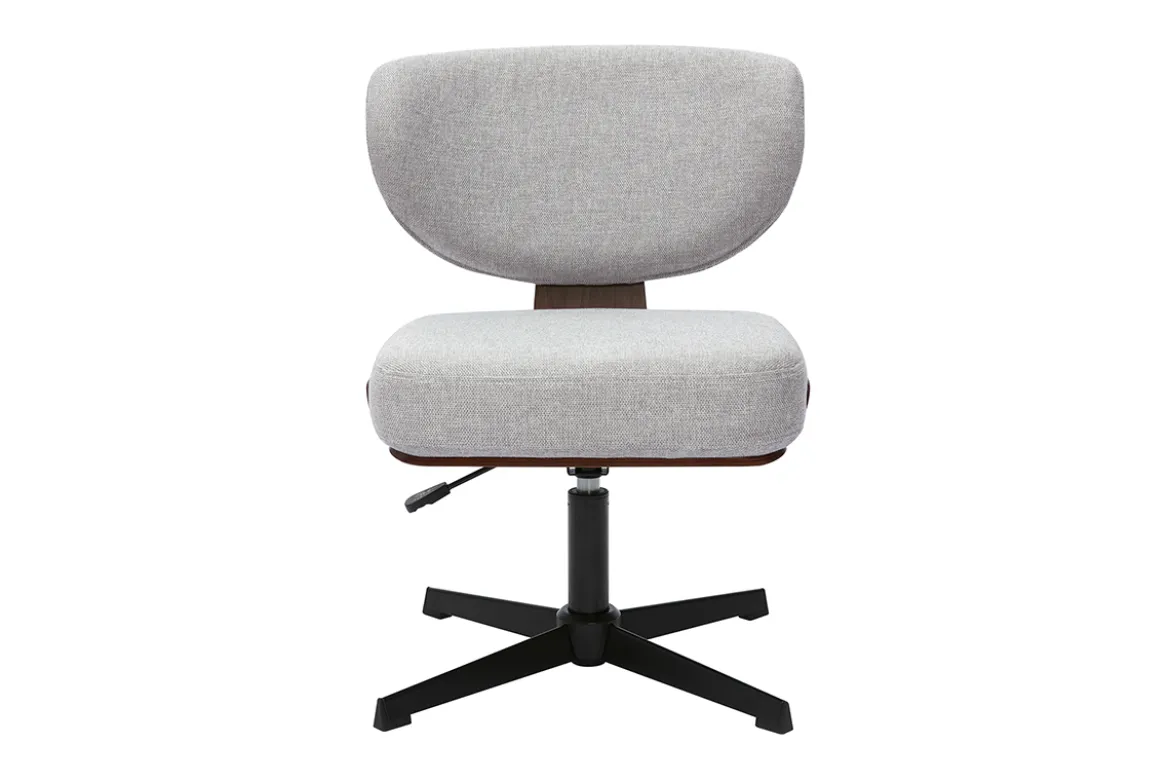 Chaise de bureau en tissu effet velours texturé gris et bois foncé noyer HANZ