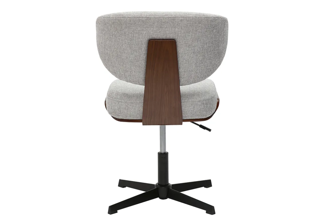 Chaise de bureau en tissu effet velours texturé gris et bois foncé noyer HANZ
