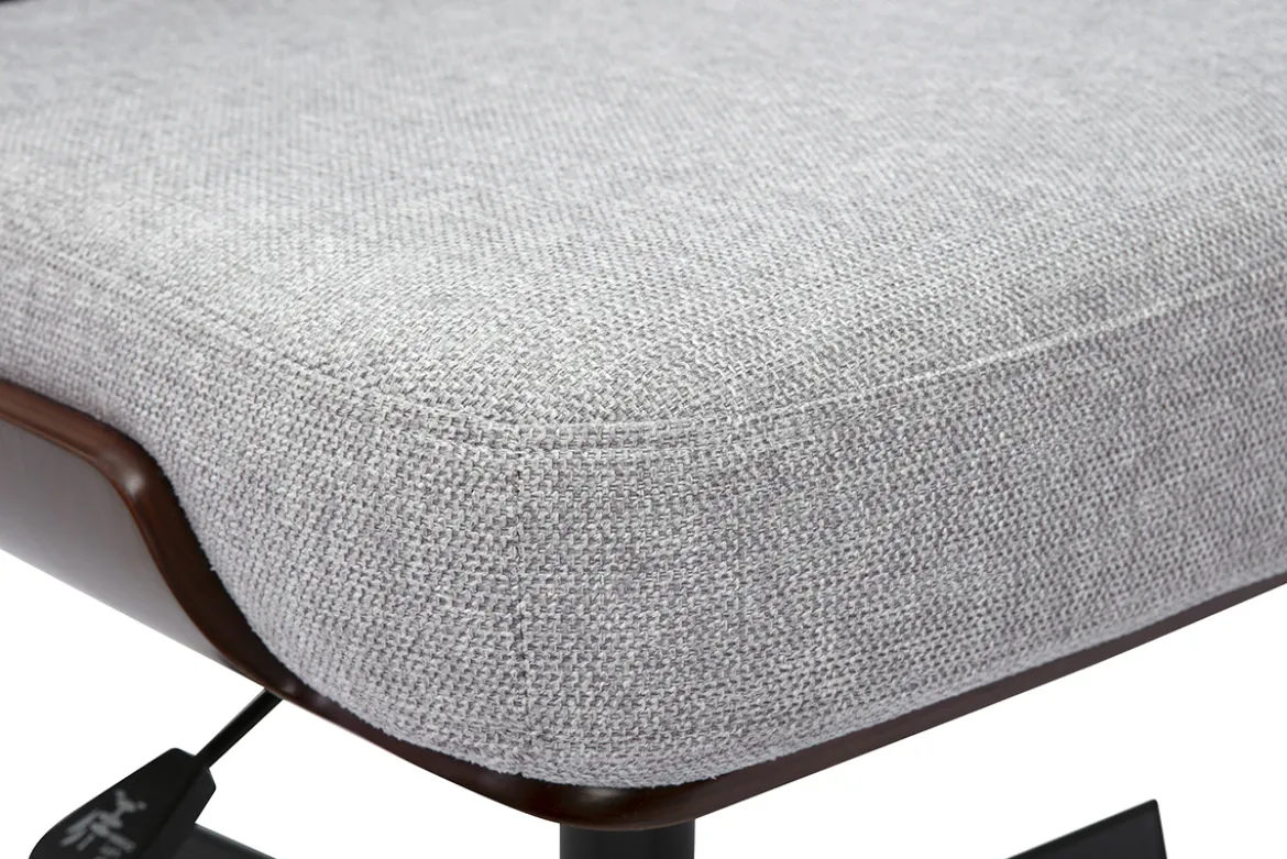 Chaise de bureau en tissu effet velours texturé gris et bois foncé noyer HANZ