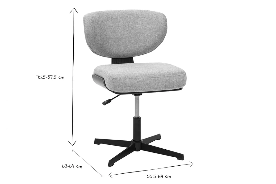 Chaise de bureau en tissu effet velours texturé gris et bois foncé noyer HANZ